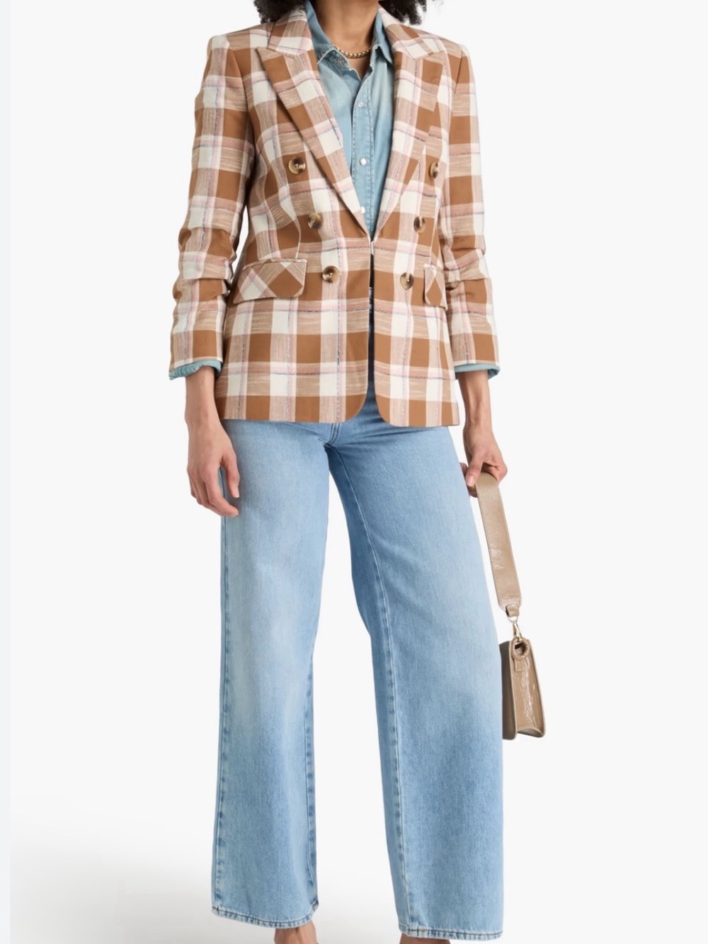 Veronica Beard Beacon Plaid Ruched Sleeve Dickey Jacket NWOT